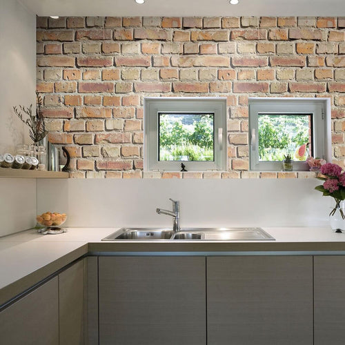 Red and Orange Brick Texture Peel and Stick Removable Wallpaper 4671