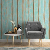 Turquoise Faux Wood Peel and Stick Removable Wallpaper 8825