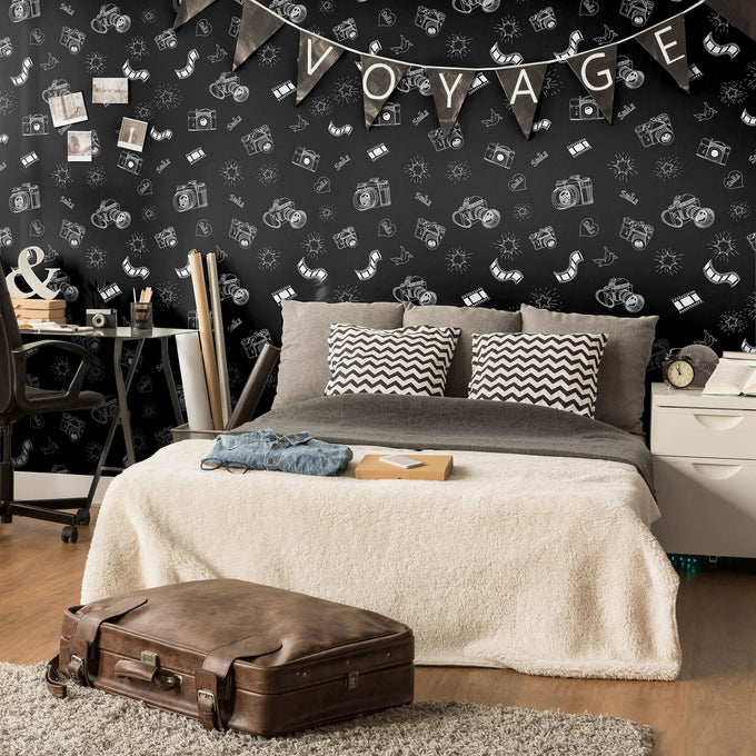 Black and White Vintage Themed Peel and Stick Removable Wallpaper 7140