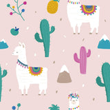 Pink Llama Themed Peel and Stick Removable Wallpaper 6450
