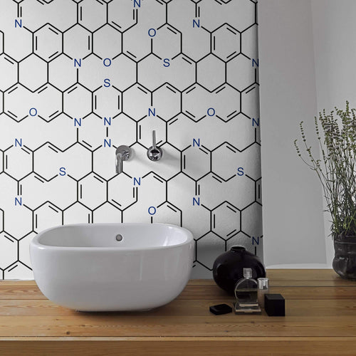 White and Black Chemistry Themed Peel and Stick Removable Wallpaper 0124