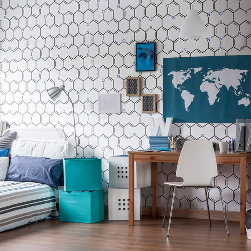 White and Black Chemistry Themed Peel and Stick Removable Wallpaper 0124