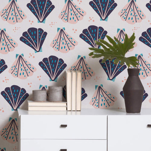 Pink and Purple Seashell Themed Peel and Stick Removable Wallpaper 1662
