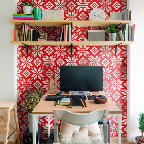 Red and White Geometric Themed Peel and Stick Removable Wallpaper 7961