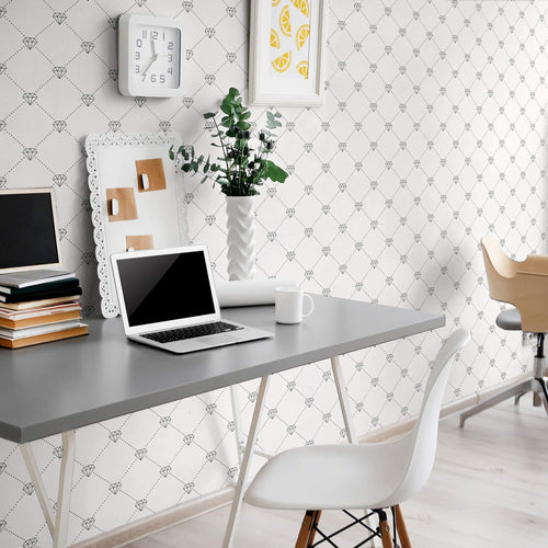 White Geometric Themed Peel and Stick Removable Wallpaper 7289