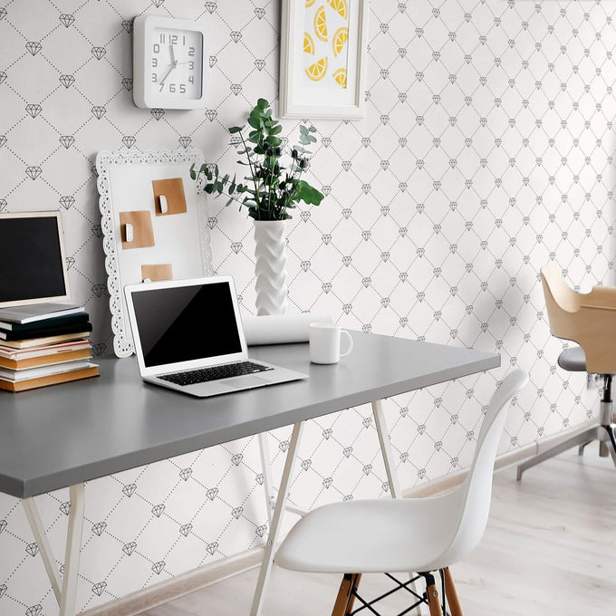 White Geometric Themed Peel and Stick Removable Wallpaper 7289