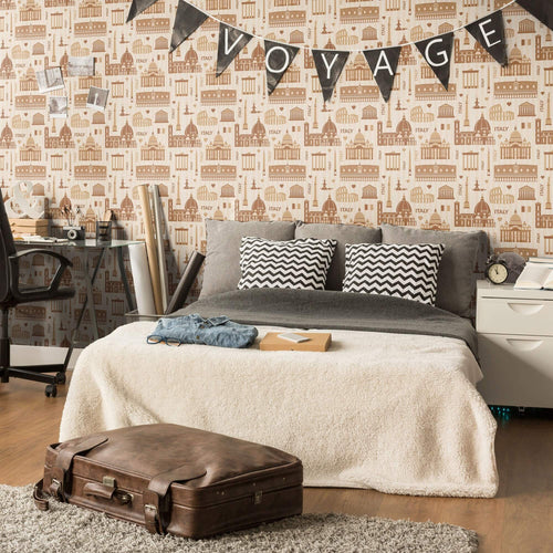 Brown Travel Themed Peel and Stick Removable Wallpaper 3473