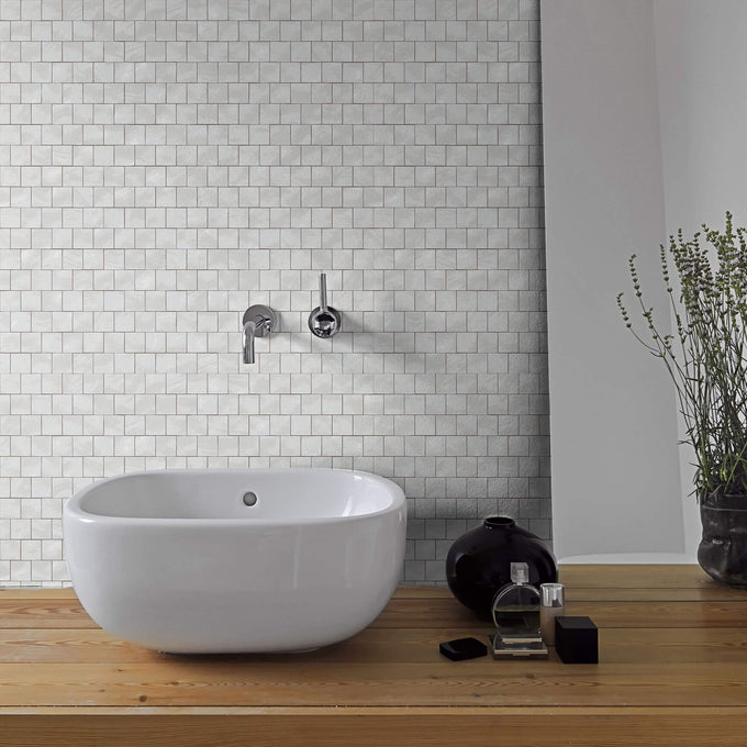 White Geometric Tile Adhesive Peel and Stick Removable Wallpaper 3460