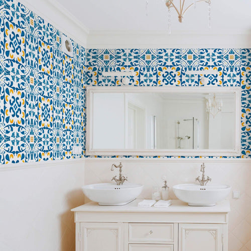 Blue Global Tile Adhesive Peel and Stick Removable Wallpaper 6885