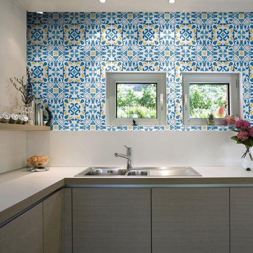 Blue Global Tile Adhesive Peel and Stick Removable Wallpaper 6885