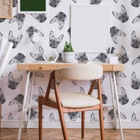 Black and White Dog Peel and Stick Removable Wallpaper