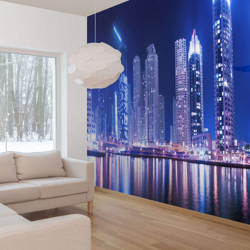 Blue and Purple City Landscape Peel and Stick Removable Wall Mural 5417