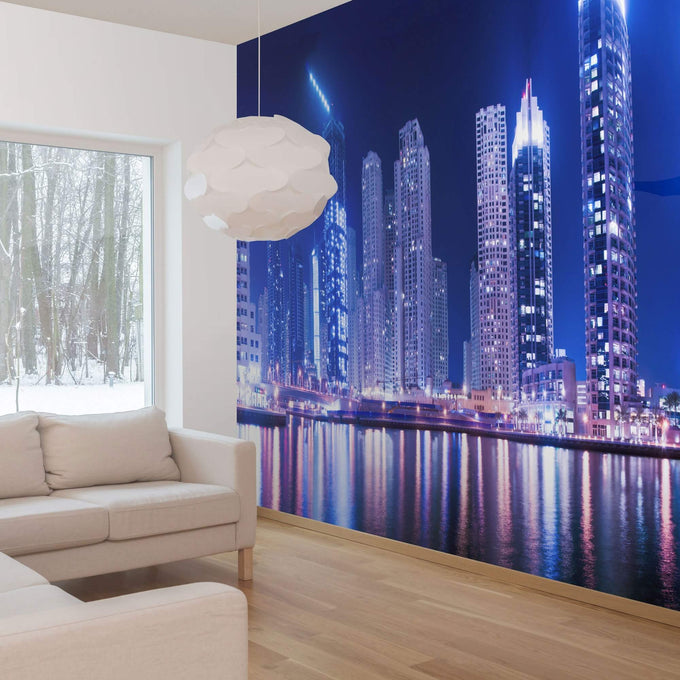 Blue and Purple City Landscape Peel and Stick Removable Wall Mural 5417