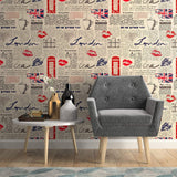 Blue and Red Travel Themed Peel and Stick Removable Wallpaper