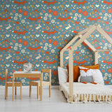 Blue and Tan Animals Baby Peel and Stick Removable Wallpaper