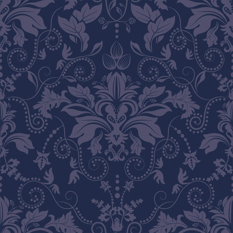 Blue Damask Basic Peel and Stick Removable Wallpaper