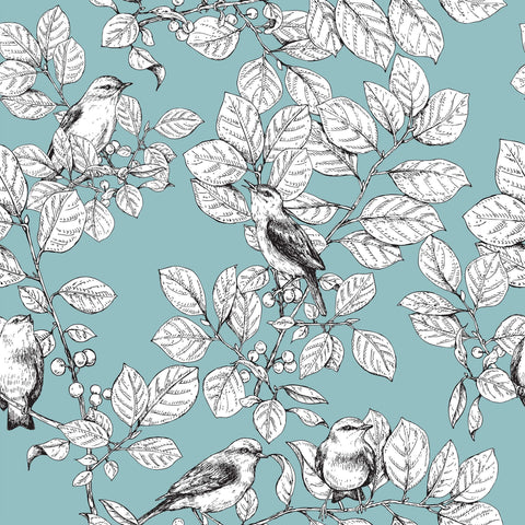 Blue Floral Animal Peel and Stick Removable Wallpaper