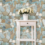 Blue and Brown Stone Texture Peel and Stick Removable Wallpaper