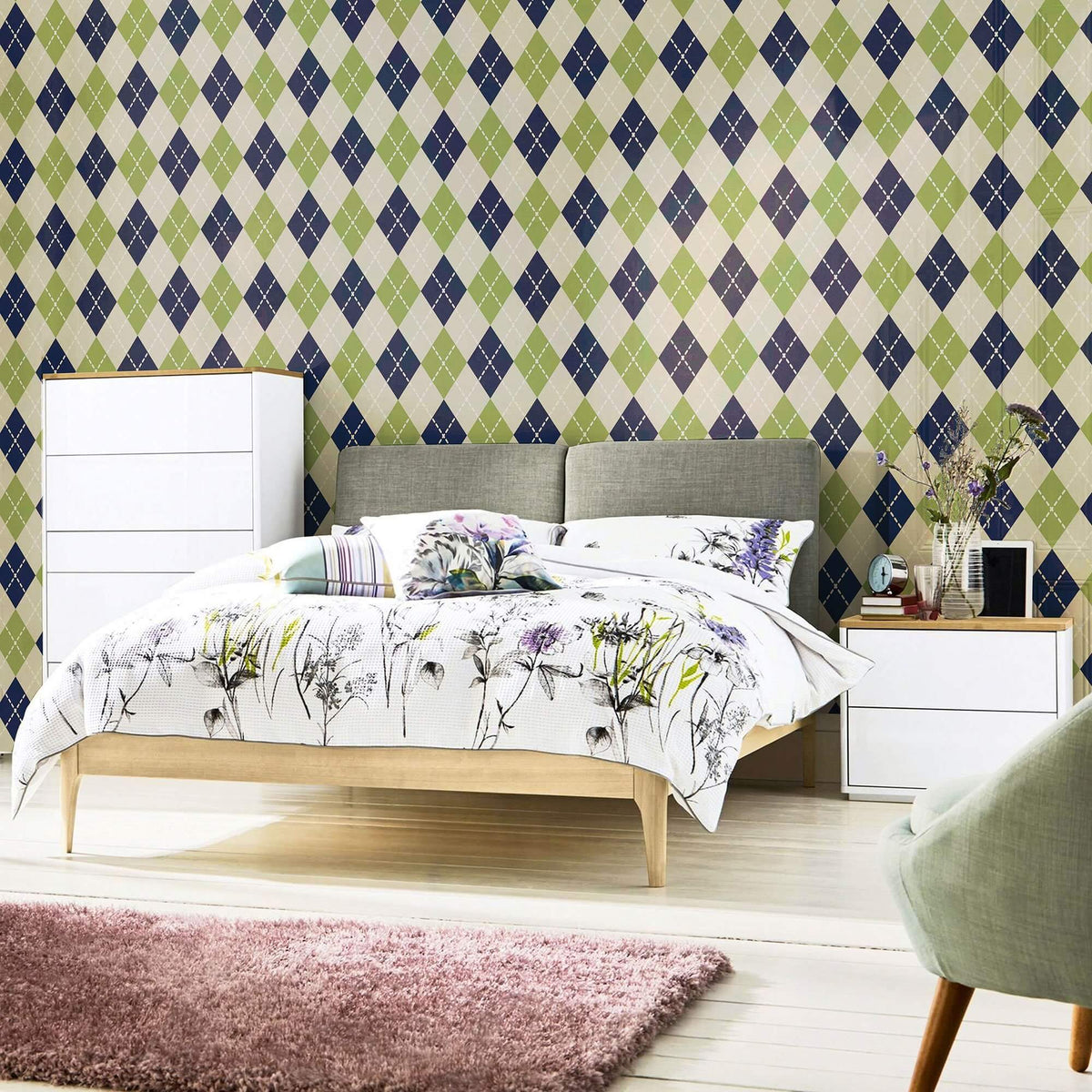 Blue and Green Plaid Removable Wallpaper Walls By Me