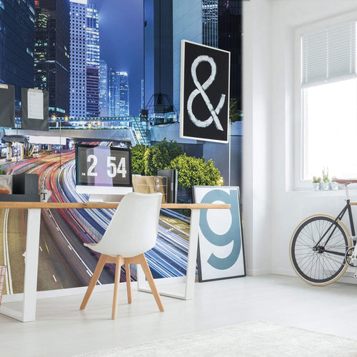 Blue City Landscape Peel and Stick Removable Wall Mural 9278