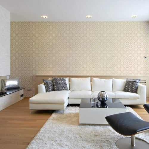 Beige and Gold Damask Basic Peel and Stick Removable Wallpaper