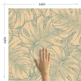 Blue and Beige Motif Floral Peel and Stick Removable Wallpaper