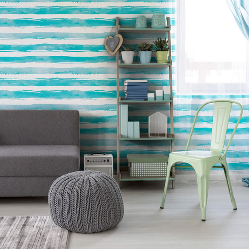 Blue and White Striped Peel and Stick Removable Wallpaper