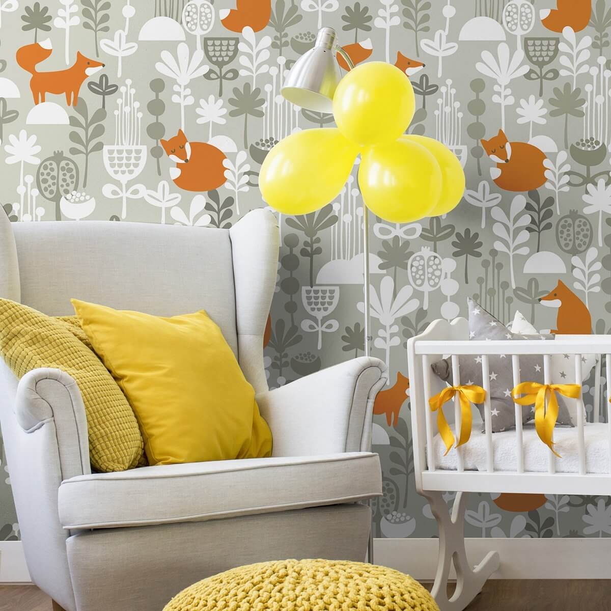 Yellow Fall Forest Peel and Stick Mural Wallpaper/Baby Boy Nursery