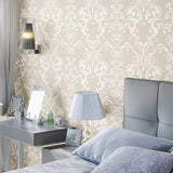 Beige and Damask Basic Peel and Stick Removable Wallpaper