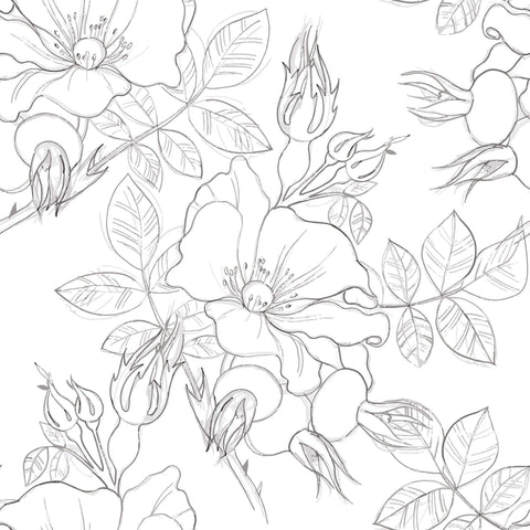 Charcoal and White Floral Floral Peel and Stick Removable Wallpaper