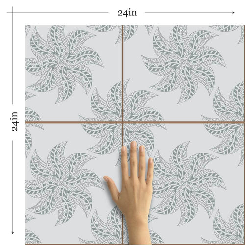 Blue Floral Tile Adhesive Peel and Stick Removable Wallpaper