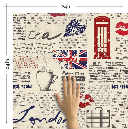 Blue and Red Travel Themed Peel and Stick Removable Wallpaper