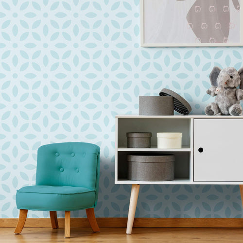 Blue Floral Geometric Peel and Stick Removable Wallpaper
