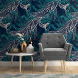 Blue and White Fish Nautical Peel and Stick Removable Wallpaper
