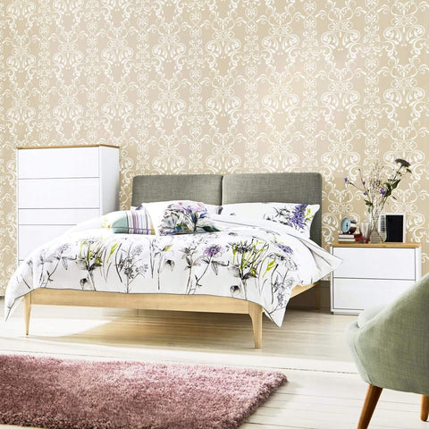 Beige and Damask Basic Peel and Stick Removable Wallpaper