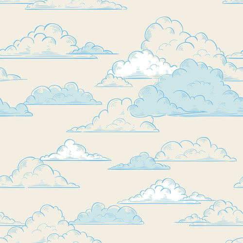 Blue and White Clouds Children Peel and Stick Removable Wallpaper