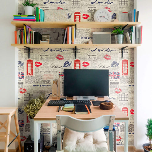 Blue and Red Travel Themed Peel and Stick Removable Wallpaper