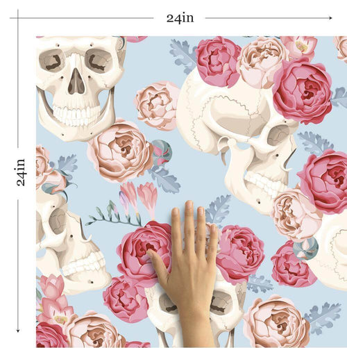 Blue and Red Skulls Themed Peel and Stick Removable Wallpaper
