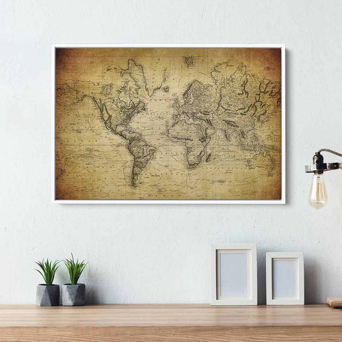 Brown Antique map Wall Art Canvas 8981