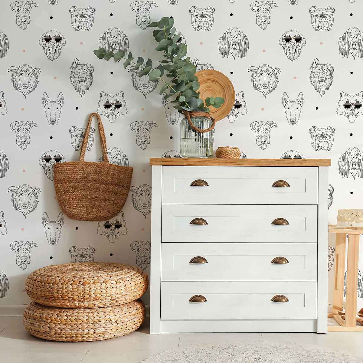 Dogs Love White Peel and Stick Wallpaper ,Removable Wallpaper