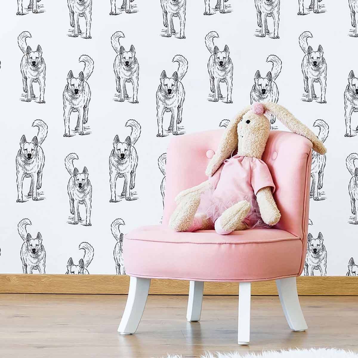 Black and White Dog Peel and Stick Removable Wallpaper 9234