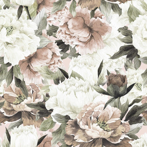 White and Pink Flower Peel and Stick Removable Wallpaper