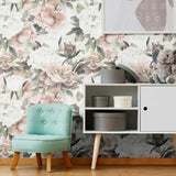 White and Pink Flower Peel and Stick Removable Wallpaper