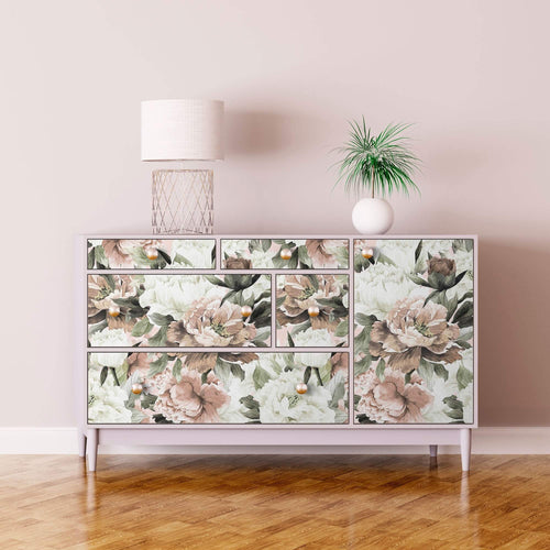 White and Pink Flower Peel and Stick Removable Wallpaper