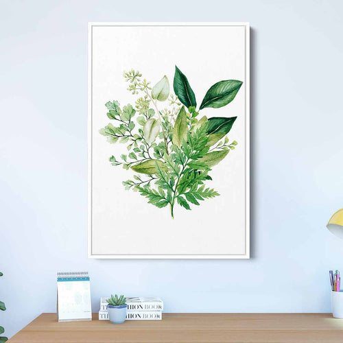 Green Herbal Watercolor Bouquet Wall Art Canvas 9882