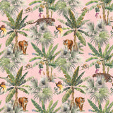 A tropical jungle makes its way to your home in the form of this stunning peel and stick wallpaper featuring leopards, tigers, monkeys and tropical birds in their natural habitat. The flora and fauna appearing on this wall covering have a detailed, hand painted effect that gives the composition an elegant, artistic look. This removable wall paper is free from PVC, lead and VOC, and uses a latex coating to protect is beautiful jungle print.
