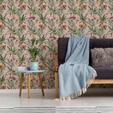 A tropical jungle makes its way to your home in the form of this stunning peel and stick wallpaper featuring leopards, tigers, monkeys and tropical birds in their natural habitat. The flora and fauna appearing on this wall covering have a detailed, hand painted effect that gives the composition an elegant, artistic look. This removable wall paper is free from PVC, lead and VOC, and uses a latex coating to protect is beautiful jungle print.