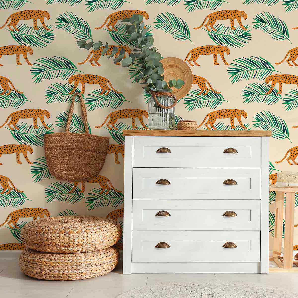 Orange Leopard Peel and Stick Wallpaper | Walls By Me