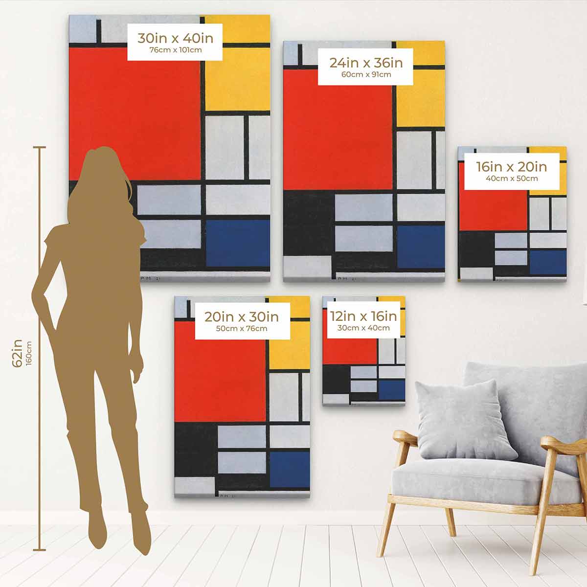 Red Mondrian Wall Art Canvas 4606 | Walls By Me