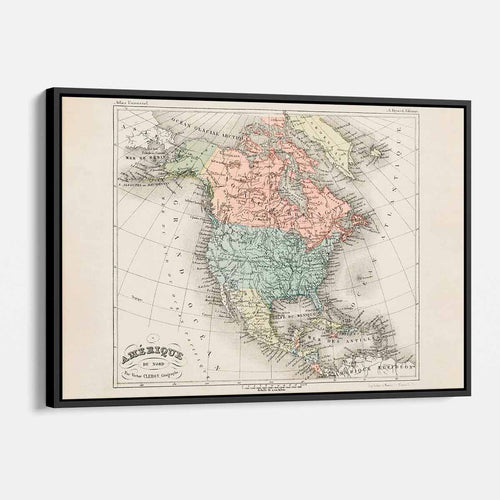 Pink North America map Wall Art Canvas 8218